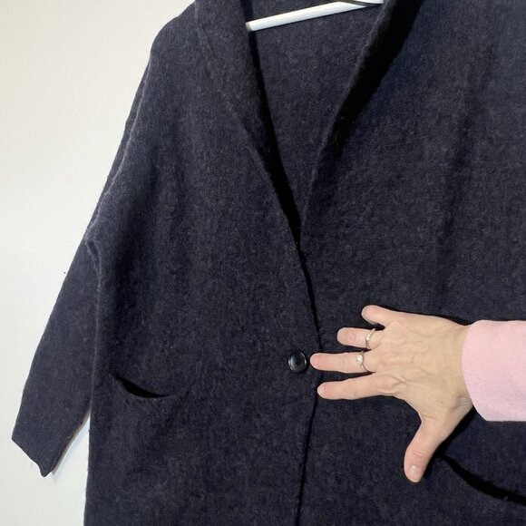 Uniqlo Women’s Long Cardigan 100% Wool Sweater Hooded Small Gray Pockets Button - Picture 11 of 12